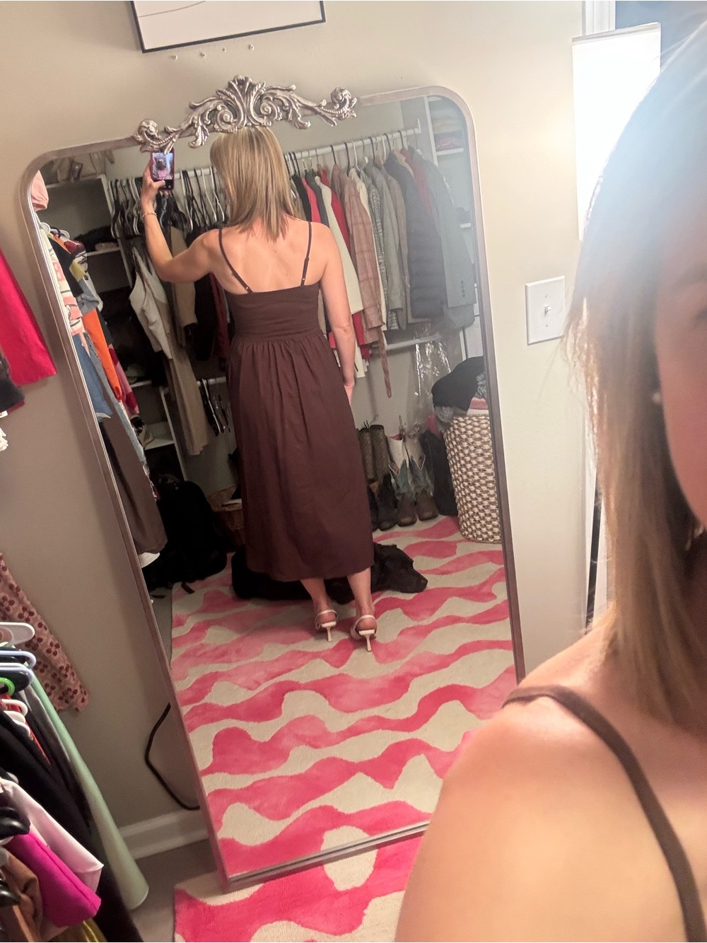 Sleeveless Brown Midi Dress with Slim Straps - Picture 3 of 8